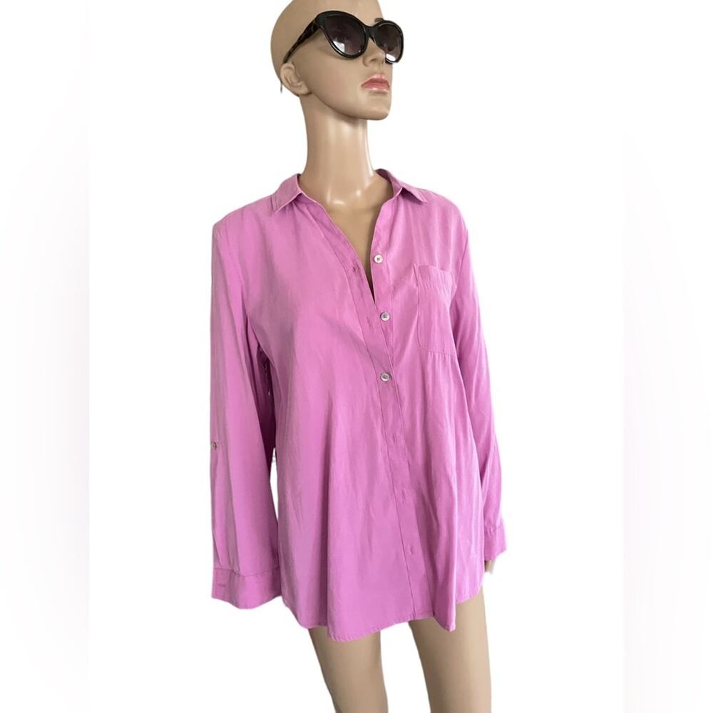 Chicos Long Sleeve Shirt Womens 1P Fuchsia Modal Button Down Classy